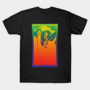 Art Nouveau Ladies (orange on blue/green) T-Shirt